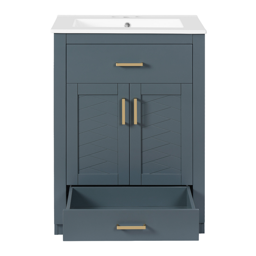 Buy farmhouse furniture Modern Bathroom Vanity with Integrated Ceramic Sink, Double Door Cabinet & Tip-Out Drawer – Space-Saving Design for Small to Medium Bathrooms - Modern Cottage Farmhouse Furniture