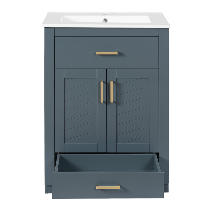 Buy farmhouse furniture Modern Bathroom Vanity with Integrated Ceramic Sink, Double Door Cabinet & Tip-Out Drawer – Space-Saving Design for Small to Medium Bathrooms - Modern Cottage Farmhouse Furniture