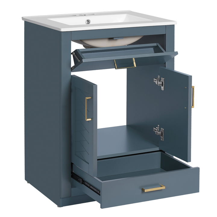 Buy farmhouse furniture Modern Bathroom Vanity with Integrated Ceramic Sink, Double Door Cabinet & Tip-Out Drawer – Space-Saving Design for Small to Medium Bathrooms - Modern Cottage Farmhouse Furniture