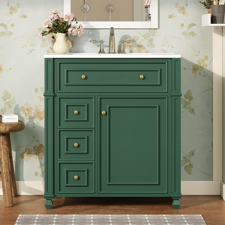 Buy farmhouse furniture Farmhouse Bathroom Vanity | Ceramic Sink Basin, Soft-Close Doors &amp; Storage Cabinet - Modern Cottage Farmhouse Furniture