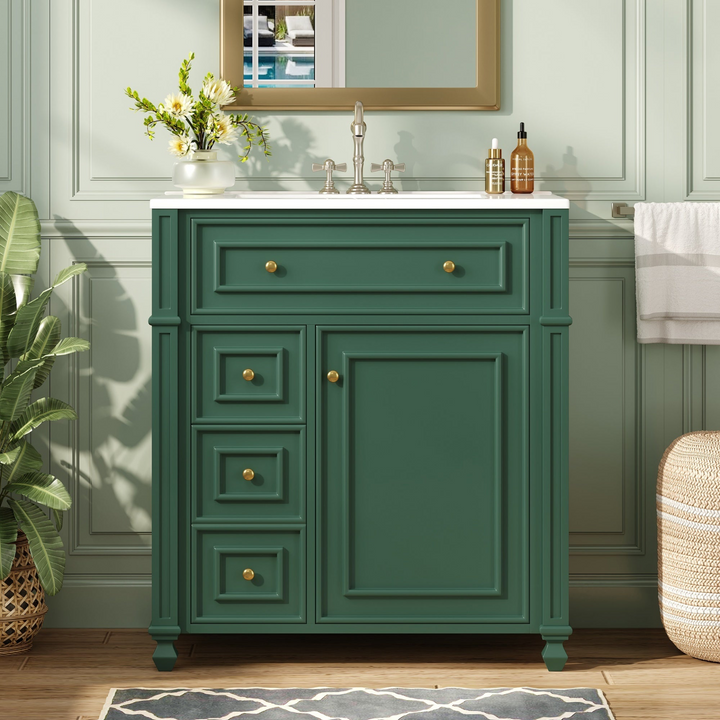 Buy farmhouse furniture Farmhouse Bathroom Vanity | Ceramic Sink Basin, Soft-Close Doors &amp; Storage Cabinet - Modern Cottage Farmhouse Furniture