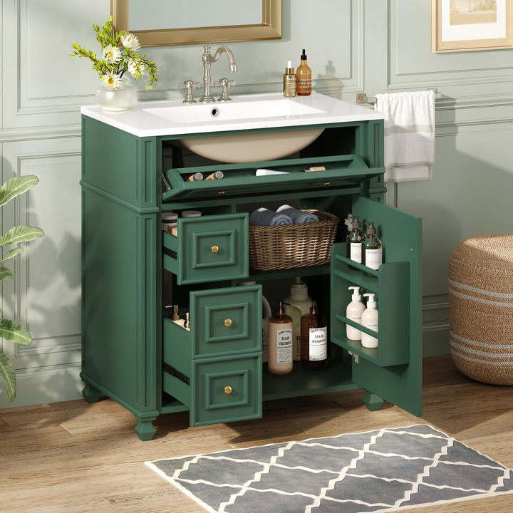 Buy farmhouse furniture Farmhouse Bathroom Vanity | Ceramic Sink Basin, Soft-Close Doors &amp; Storage Cabinet - Modern Cottage Farmhouse Furniture