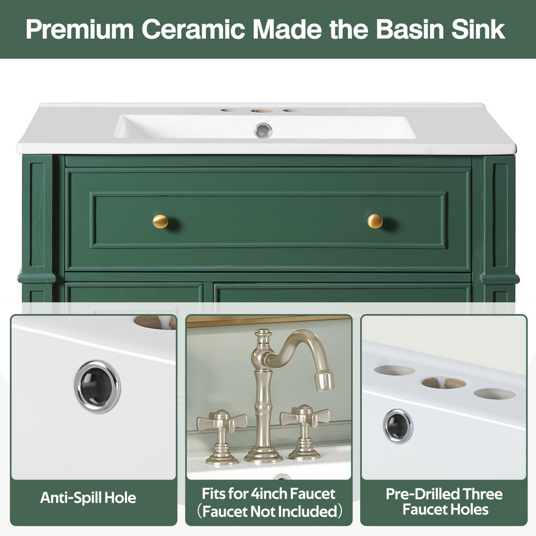 Buy farmhouse furniture Farmhouse Bathroom Vanity | Ceramic Sink Basin, Soft-Close Doors &amp; Storage Cabinet - Modern Cottage Farmhouse Furniture