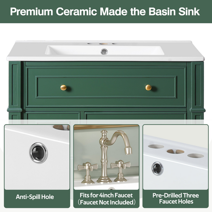 Buy farmhouse furniture Farmhouse Bathroom Vanity | Ceramic Sink Basin, Soft-Close Doors &amp; Storage Cabinet - Modern Cottage Farmhouse Furniture