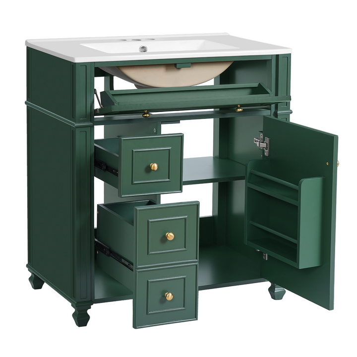 Buy farmhouse furniture Farmhouse Bathroom Vanity | Ceramic Sink Basin, Soft-Close Doors &amp; Storage Cabinet - Modern Cottage Farmhouse Furniture