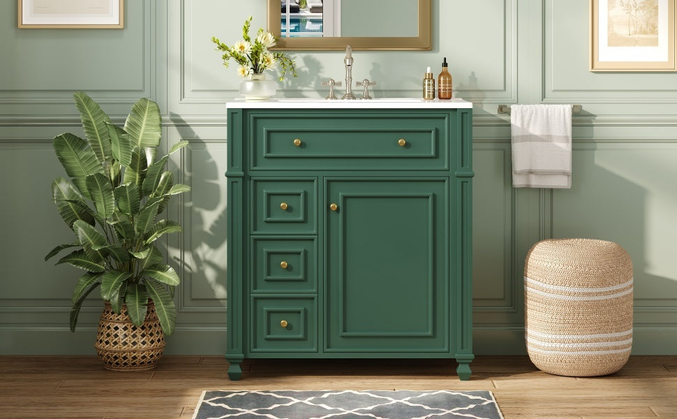 Buy farmhouse furniture Farmhouse Bathroom Vanity | Ceramic Sink Basin, Soft-Close Doors &amp; Storage Cabinet - Modern Cottage Farmhouse Furniture
