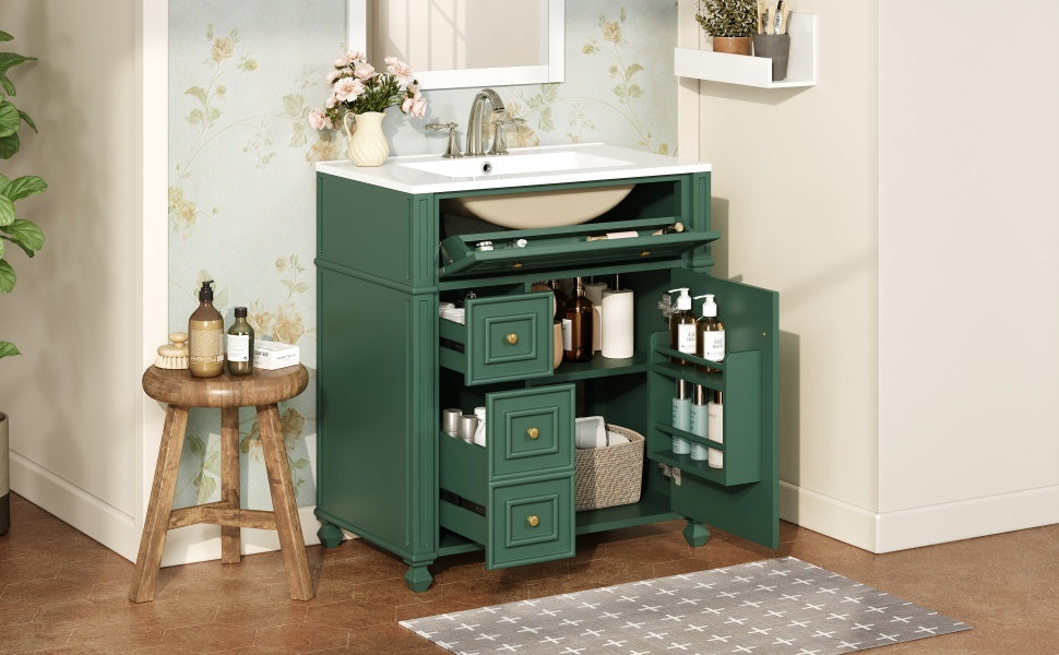 Buy farmhouse furniture Farmhouse Bathroom Vanity | Ceramic Sink Basin, Soft-Close Doors &amp; Storage Cabinet - Modern Cottage Farmhouse Furniture