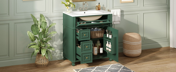Buy farmhouse furniture Farmhouse Bathroom Vanity | Ceramic Sink Basin, Soft-Close Doors &amp; Storage Cabinet - Modern Cottage Farmhouse Furniture