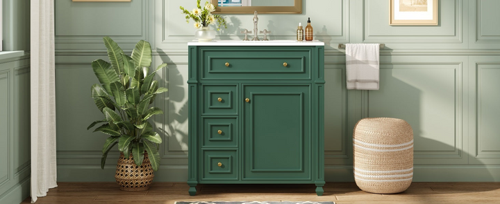 Buy farmhouse furniture Farmhouse Bathroom Vanity | Ceramic Sink Basin, Soft-Close Doors &amp; Storage Cabinet - Modern Cottage Farmhouse Furniture