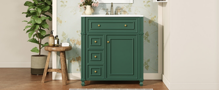 Buy farmhouse furniture Farmhouse Bathroom Vanity | Ceramic Sink Basin, Soft-Close Doors &amp; Storage Cabinet - Modern Cottage Farmhouse Furniture