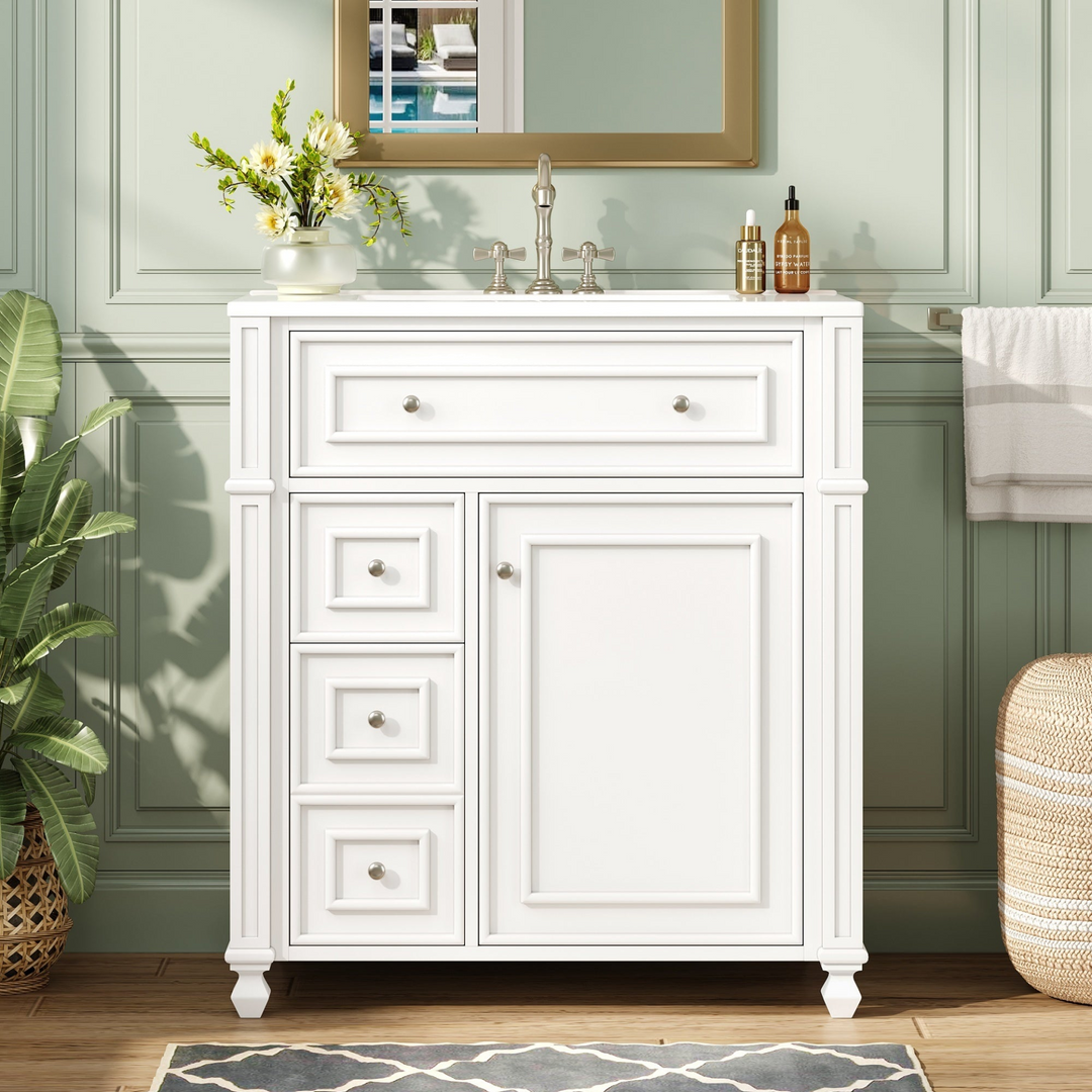 Buy farmhouse furniture Farmhouse Bathroom Vanity | Ceramic Sink Basin, Soft-Close Doors &amp; Storage Cabinet - Modern Cottage Farmhouse Furniture