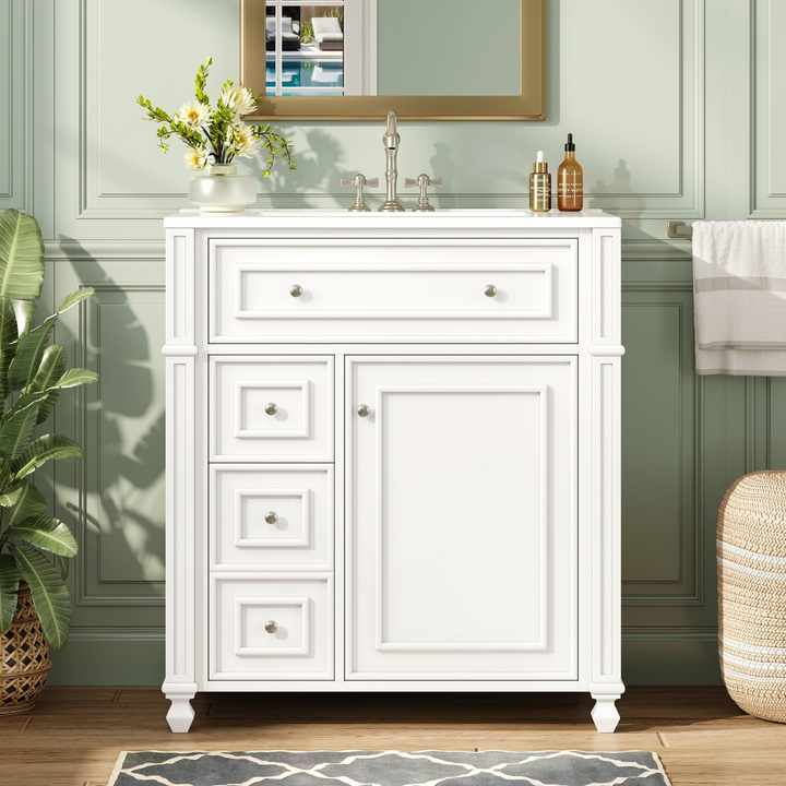 Buy farmhouse furniture Farmhouse Bathroom Vanity | Ceramic Sink Basin, Soft-Close Doors &amp; Storage Cabinet - Modern Cottage Farmhouse Furniture