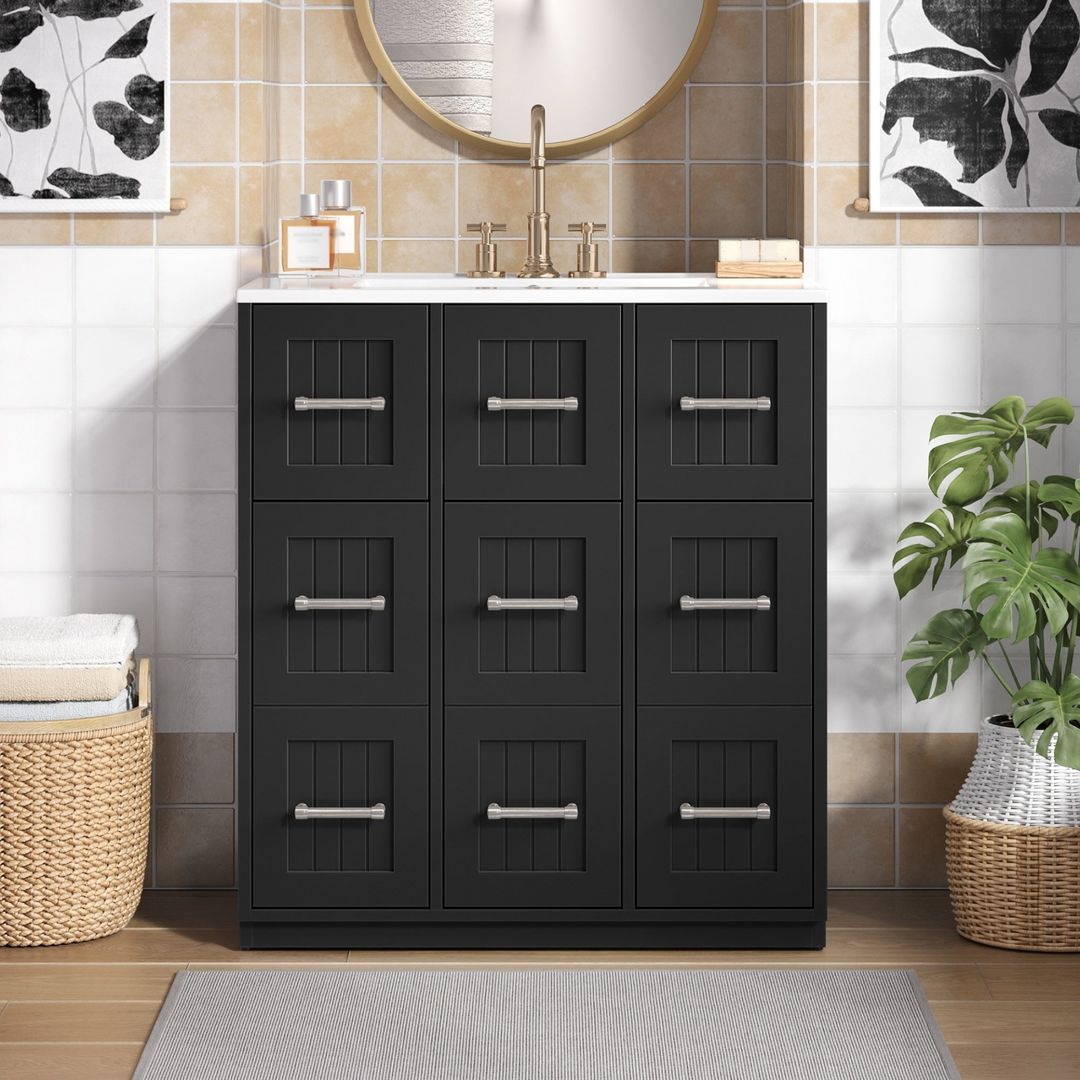 Buy farmhouse furniture Modern Bathroom Vanity Cabinet with Ceramic Sink, Drawers & Storage for Bathroom Organization - Modern Cottage Farmhouse Furniture