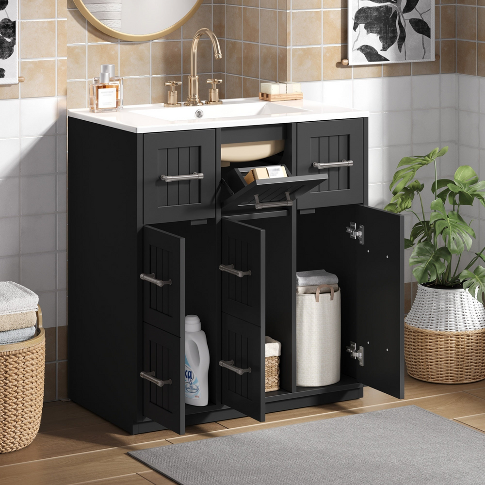 Buy farmhouse furniture Modern Bathroom Vanity Cabinet with Ceramic Sink, Drawers & Storage for Bathroom Organization - Modern Cottage Farmhouse Furniture