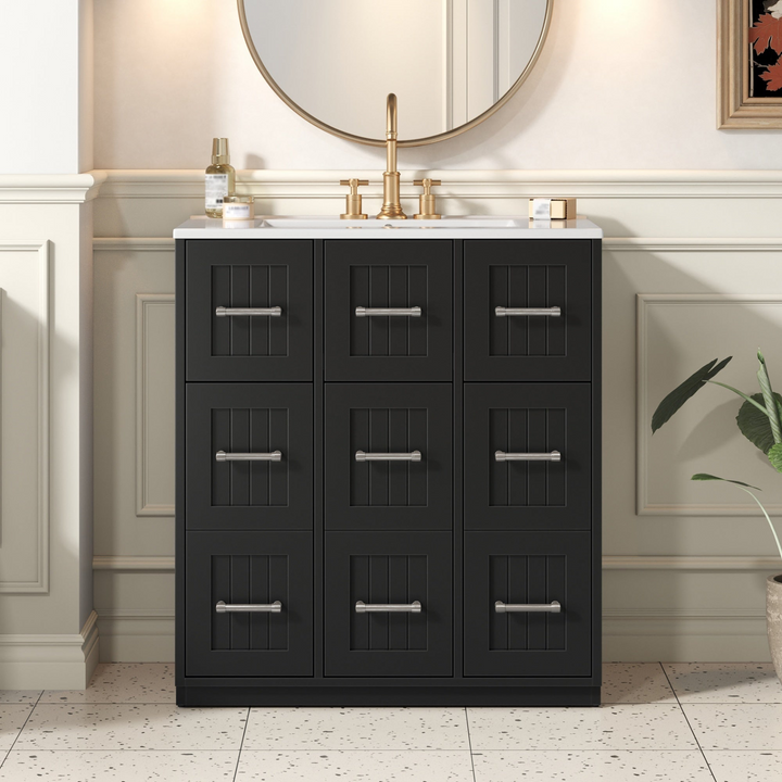 Buy farmhouse furniture Modern Bathroom Vanity Cabinet with Ceramic Sink, Drawers &amp; Storage for Bathroom Organization - Modern Cottage Farmhouse Furniture