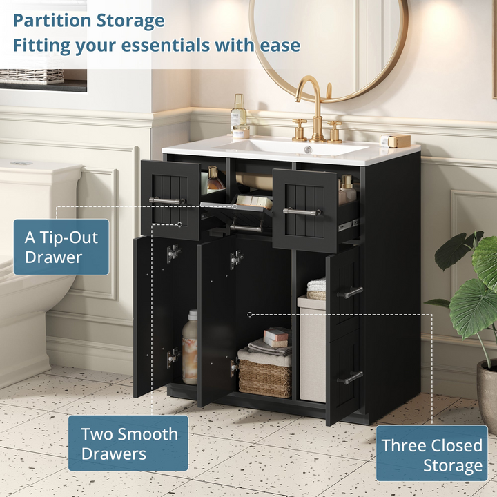 Buy farmhouse furniture Modern Bathroom Vanity Cabinet with Ceramic Sink, Drawers &amp; Storage for Bathroom Organization - Modern Cottage Farmhouse Furniture