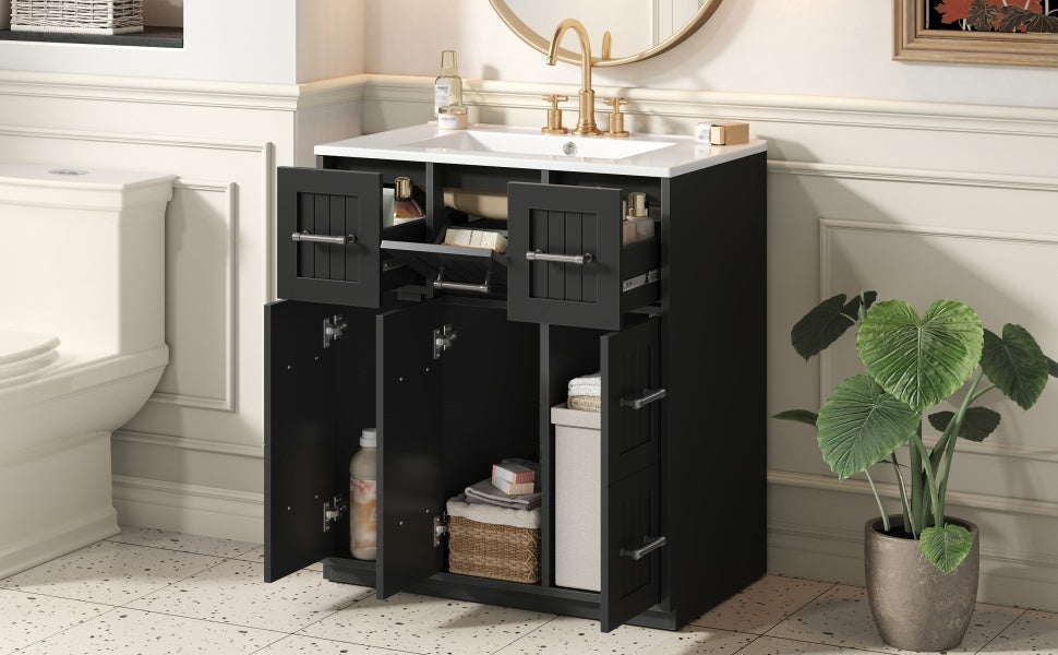 Buy farmhouse furniture Modern Bathroom Vanity Cabinet with Ceramic Sink, Drawers &amp; Storage for Bathroom Organization - Modern Cottage Farmhouse Furniture
