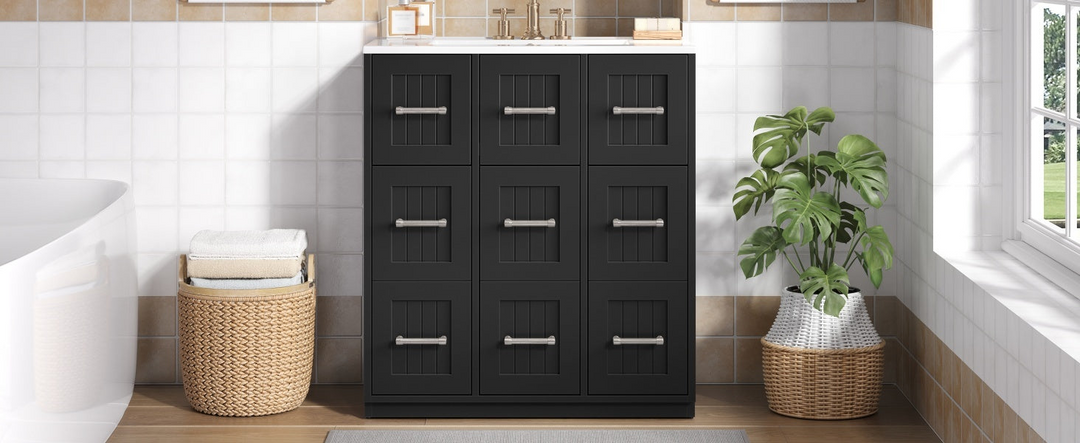 Buy farmhouse furniture Modern Bathroom Vanity Cabinet with Ceramic Sink, Drawers &amp; Storage for Bathroom Organization - Modern Cottage Farmhouse Furniture