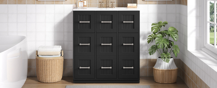 Buy farmhouse furniture Modern Bathroom Vanity Cabinet with Ceramic Sink, Drawers &amp; Storage for Bathroom Organization - Modern Cottage Farmhouse Furniture