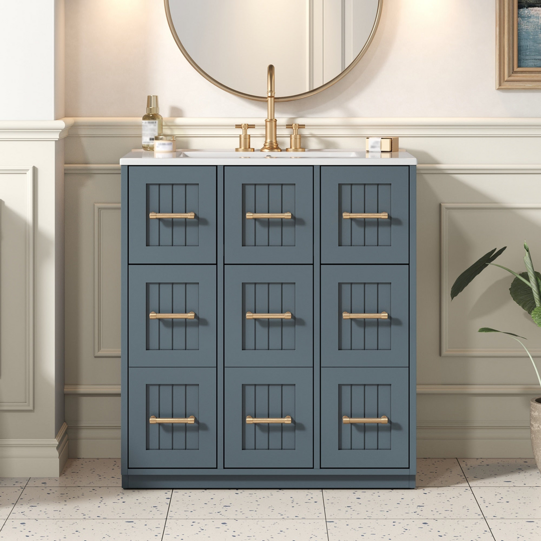 Buy farmhouse furniture Modern Bathroom Vanity Cabinet with Ceramic Sink, Drawers &amp; Storage for Bathroom Organization - Modern Cottage Farmhouse Furniture