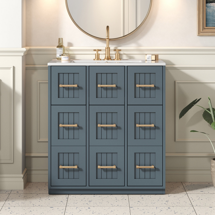 Buy farmhouse furniture Modern Bathroom Vanity Cabinet with Ceramic Sink, Drawers &amp; Storage for Bathroom Organization - Modern Cottage Farmhouse Furniture