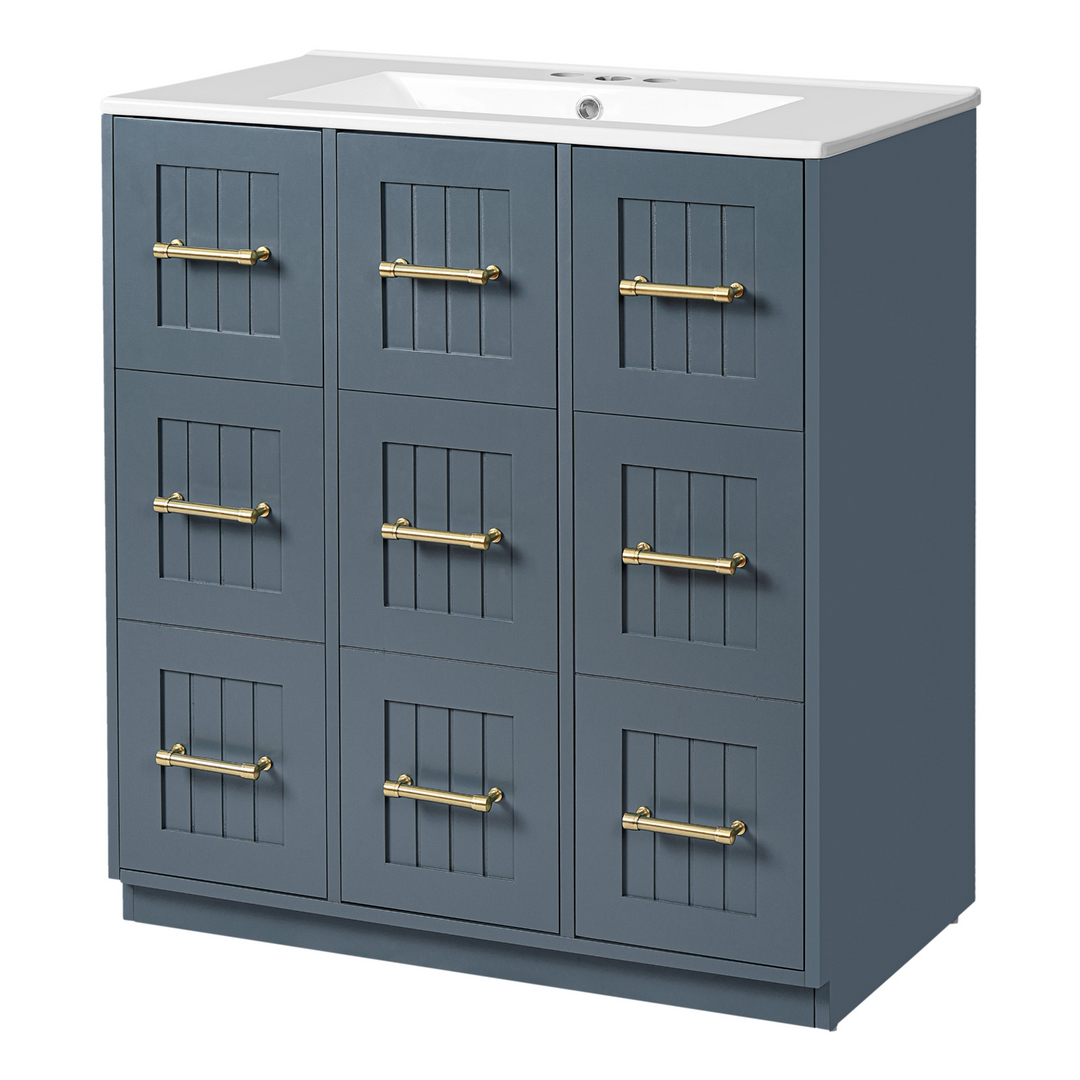 Buy farmhouse furniture Modern Bathroom Vanity Cabinet with Ceramic Sink, Drawers &amp; Storage for Bathroom Organization - Modern Cottage Farmhouse Furniture