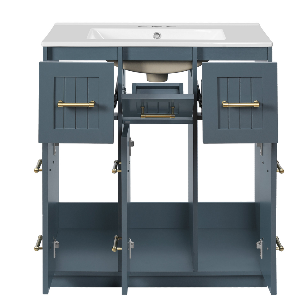 Buy farmhouse furniture Modern Bathroom Vanity Cabinet with Ceramic Sink, Drawers &amp; Storage for Bathroom Organization - Modern Cottage Farmhouse Furniture