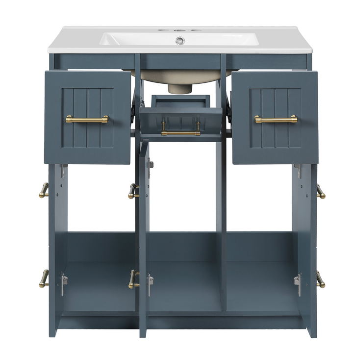 Buy farmhouse furniture Modern Bathroom Vanity Cabinet with Ceramic Sink, Drawers &amp; Storage for Bathroom Organization - Modern Cottage Farmhouse Furniture
