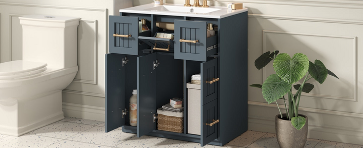 Buy farmhouse furniture Modern Bathroom Vanity Cabinet with Ceramic Sink, Drawers &amp; Storage for Bathroom Organization - Modern Cottage Farmhouse Furniture