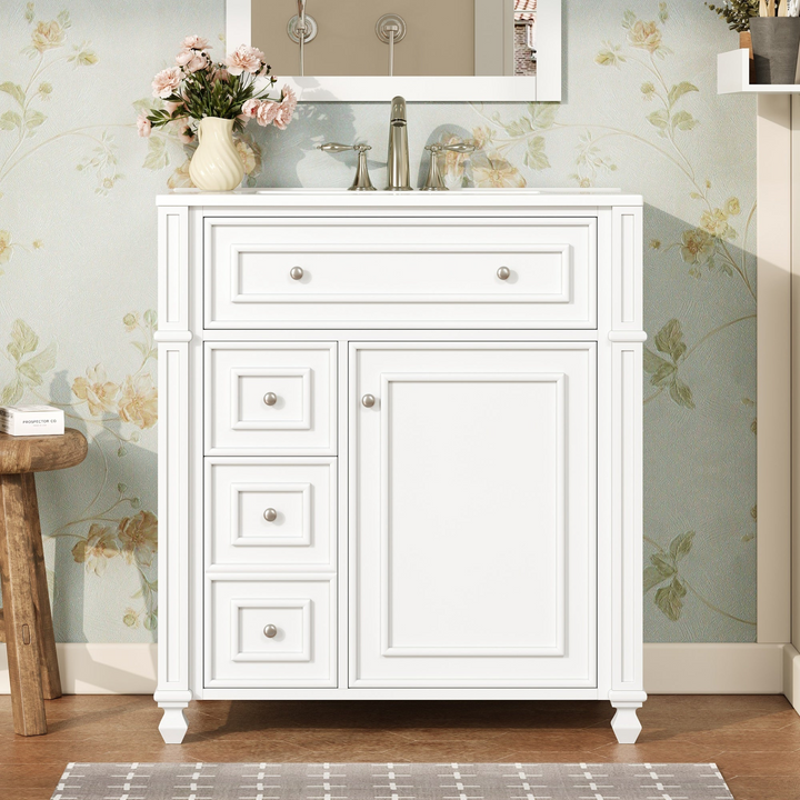 Buy farmhouse furniture Farmhouse Bathroom Vanity | Ceramic Sink Basin, Soft-Close Doors &amp; Storage Cabinet - Modern Cottage Farmhouse Furniture