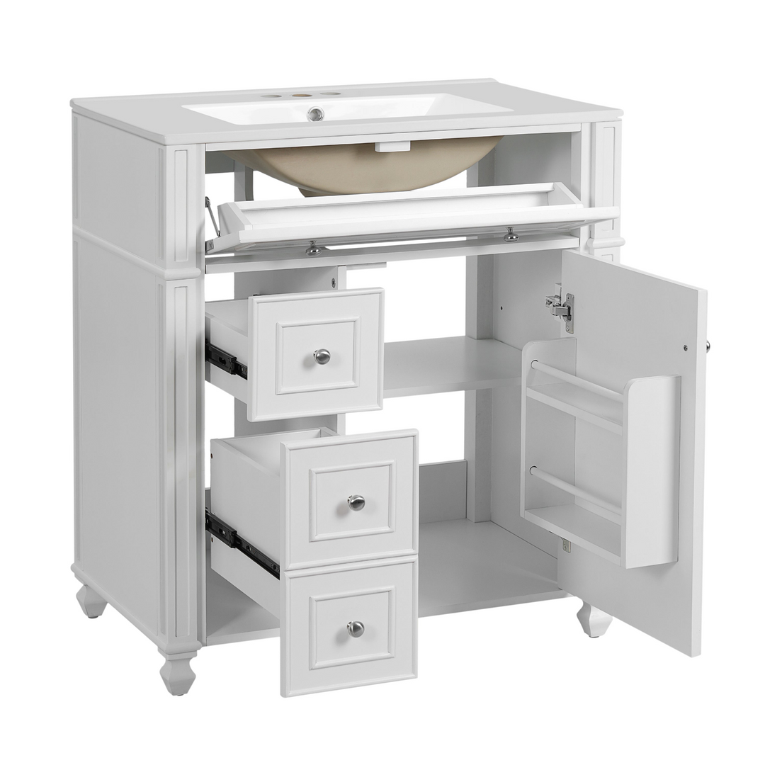 Buy farmhouse furniture Farmhouse Bathroom Vanity | Ceramic Sink Basin, Soft-Close Doors &amp; Storage Cabinet - Modern Cottage Farmhouse Furniture