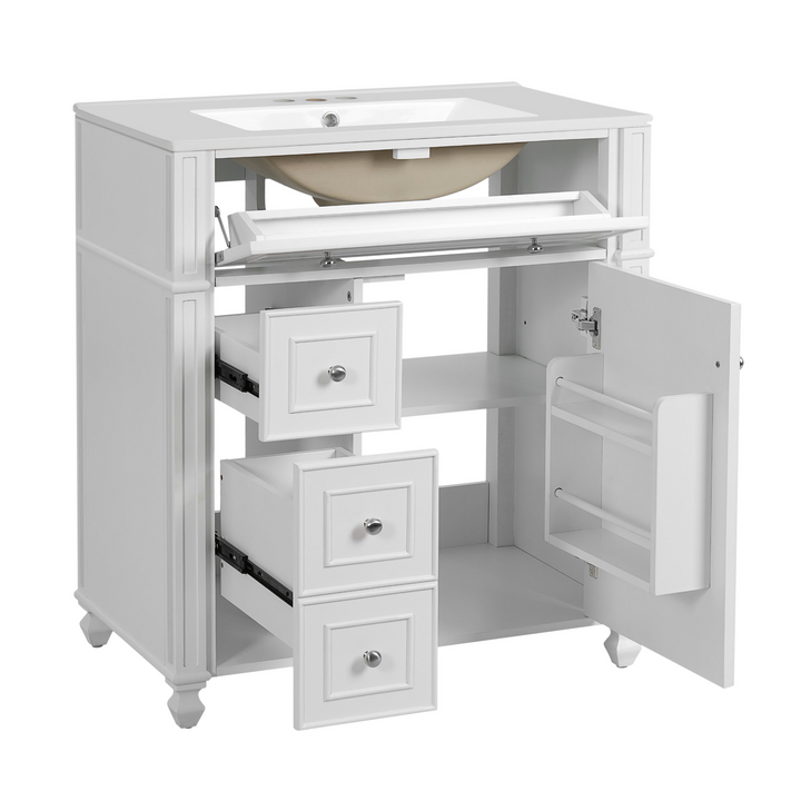 Buy farmhouse furniture Farmhouse Bathroom Vanity | Ceramic Sink Basin, Soft-Close Doors &amp; Storage Cabinet - Modern Cottage Farmhouse Furniture