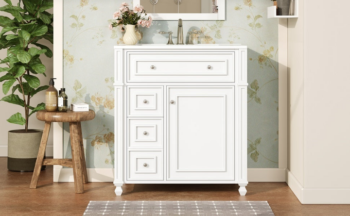 Buy farmhouse furniture Farmhouse Bathroom Vanity | Ceramic Sink Basin, Soft-Close Doors &amp; Storage Cabinet - Modern Cottage Farmhouse Furniture