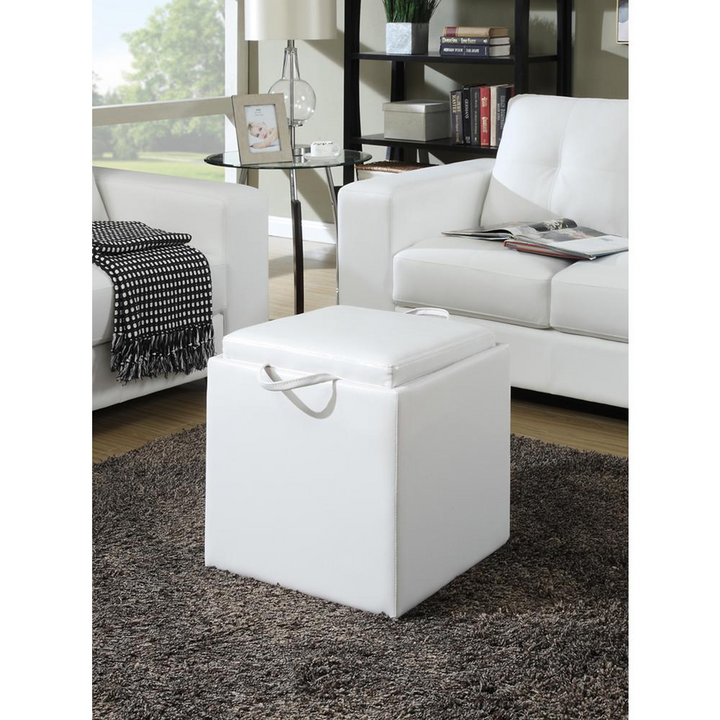 Boho Aesthetic Designs4Comfort Park Avenue Single Ottoman with Stool and Reversible Tray Ivory Faux Leather | Biophilic Design Airbnb Decor Furniture 