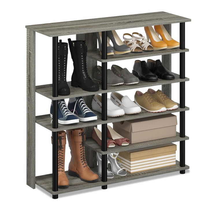 Boho Aesthetic Multi Storage Shoe Rack, French Oak Grey/Black | Biophilic Design Airbnb Decor Furniture 