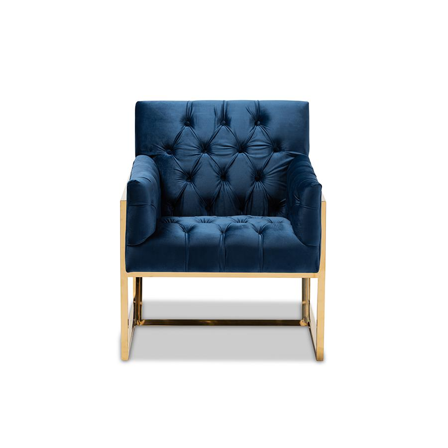 Boho Aesthetic Milano Navy Velvet Fabric Upholstered Gold Finished Lounge Chair | Biophilic Design Airbnb Decor Furniture 