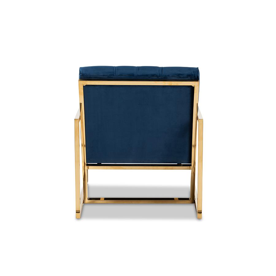 Boho Aesthetic Milano Navy Velvet Fabric Upholstered Gold Finished Lounge Chair | Biophilic Design Airbnb Decor Furniture 