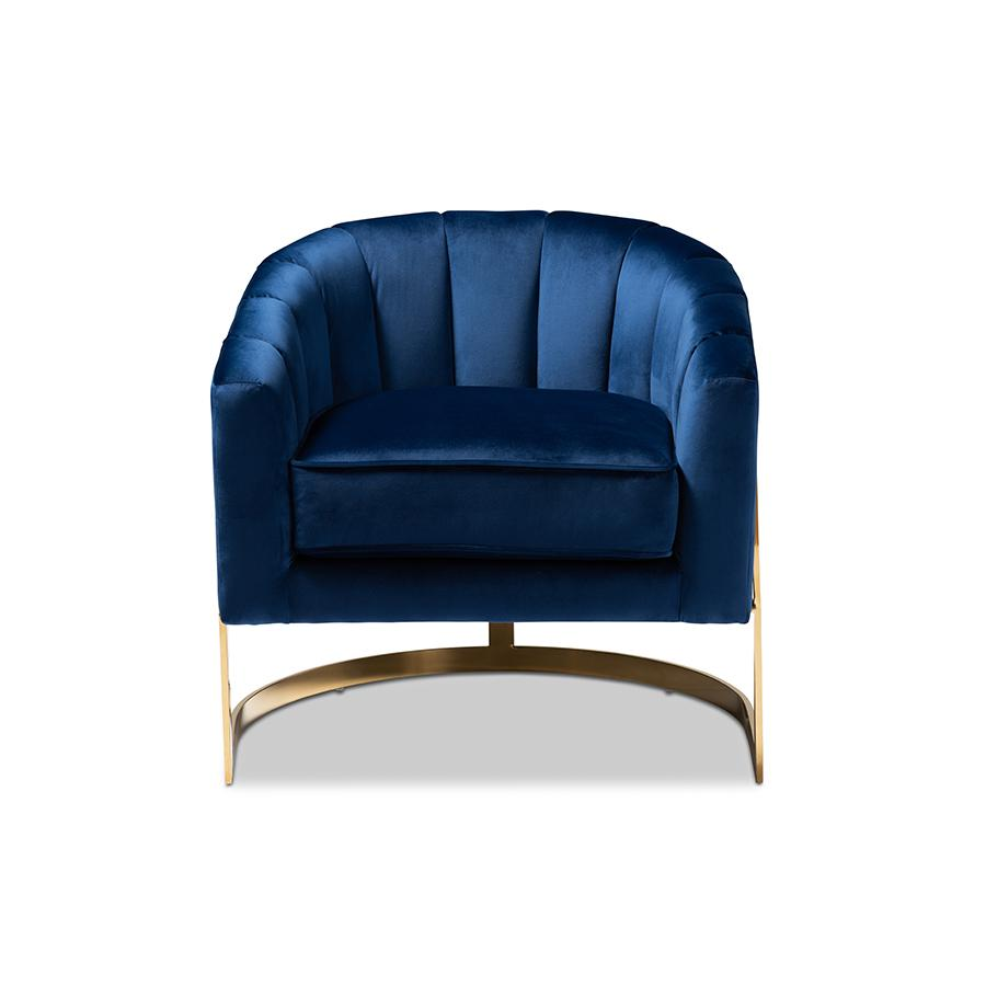 Boho Aesthetic Tomasso Glam Royal Blue Velvet Fabric Upholstered Gold-Finished Lounge Chair | Biophilic Design Airbnb Decor Furniture 