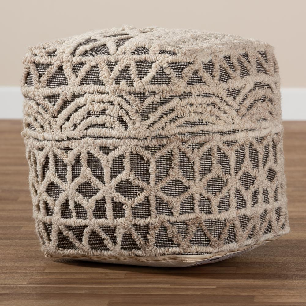 Boho Aesthetic Avery Moroccan Inspired Beige and Brown Handwoven Cotton Pouf Ottoman | Biophilic Design Airbnb Decor Furniture 