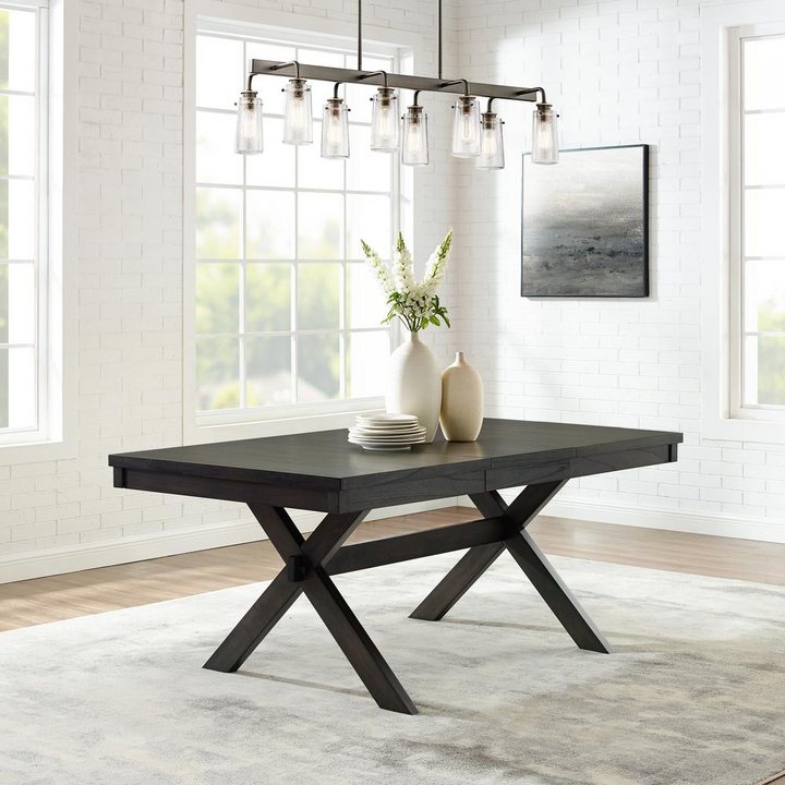 Hayden Dining Table - Modern Farmhouse Design with 18" Extension Leaf, Seats Up to 8 People, Sturdy Trestle Base - Mediterranean Italian Contemporary Home Decor Furniture