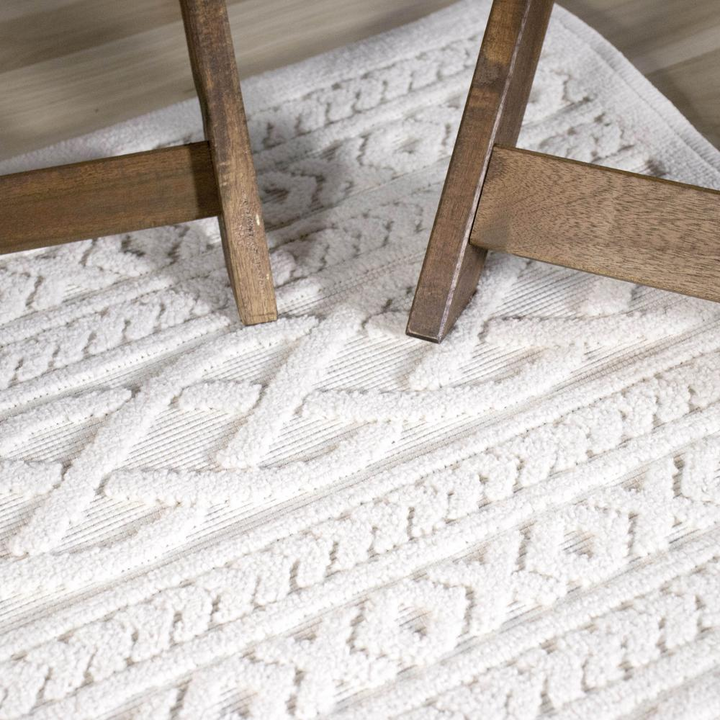 Boho Aesthetic 3D White Textured Luxury Area Rug | Biophilic Design Airbnb Decor Furniture 