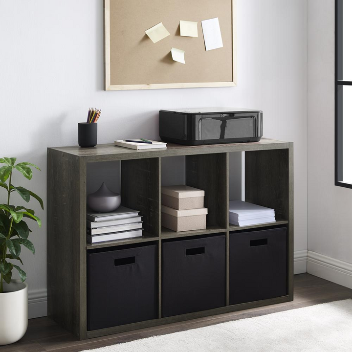 Boho Aesthetic Galli 6 Cubby Storage Cabinet Grey | Biophilic Design Airbnb Decor Furniture 