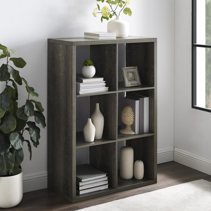 Boho Aesthetic Galli 6 Cubby Storage Cabinet Grey | Biophilic Design Airbnb Decor Furniture 
