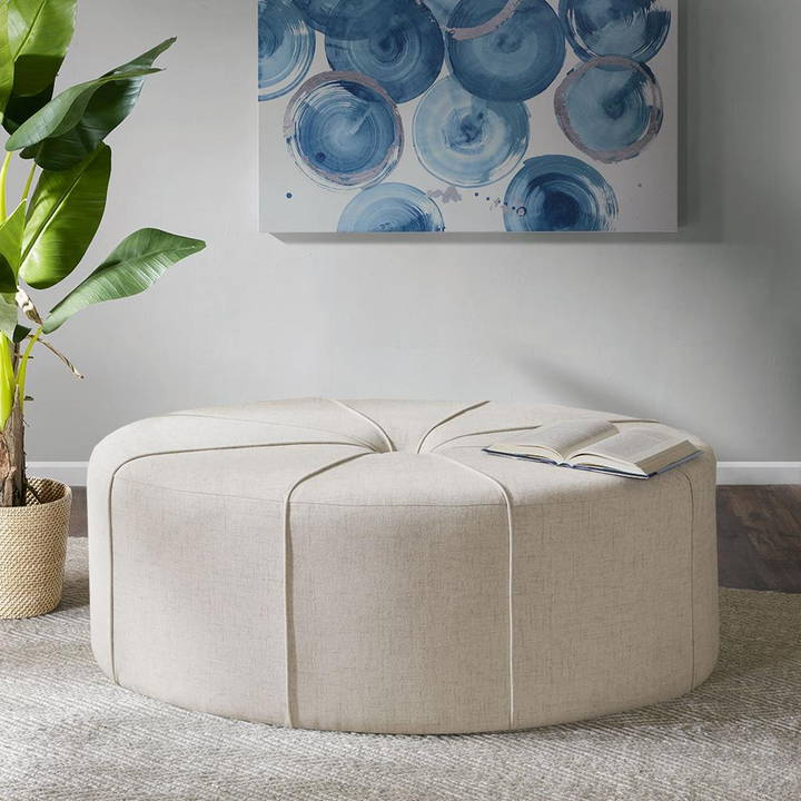 Boho Aesthetic White Modern Luxury Oval Ottoman Bench | Biophilic Design Airbnb Decor Furniture 