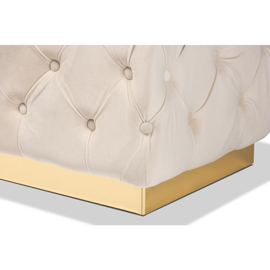 Boho Aesthetic White Gold Luxurious Opulent Leather Ottoman Bench | Biophilic Design Airbnb Decor Furniture 