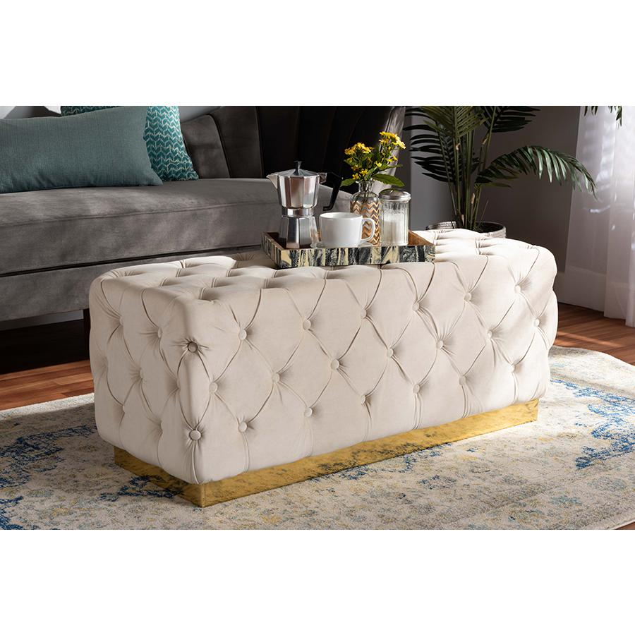 Boho Aesthetic White Gold Luxurious Opulent Leather Ottoman Bench | Biophilic Design Airbnb Decor Furniture 