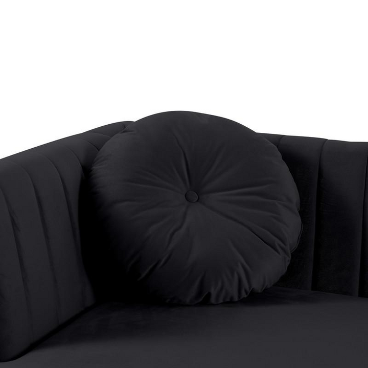 Boho Aesthetic Chloe Black Velvet Sectional Sofa Chaise with USB Charging Port | Biophilic Design Airbnb Decor Furniture 