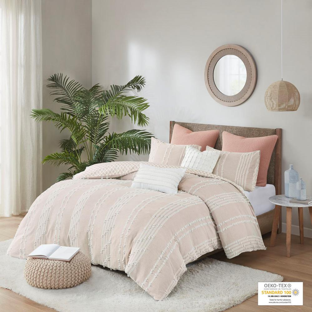 Boho Aesthetic 100% Cotton Pink Large Jacquard Duvet Cover Set | Biophilic Design Airbnb Decor Furniture 