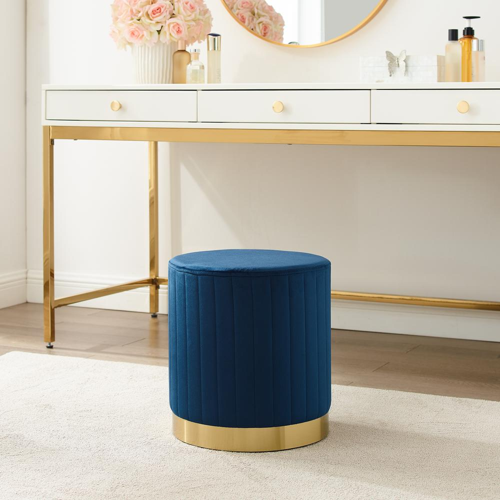 Boho Aesthetic Sabrina | Navy/Gold Velvet Pouf Ottoman | Biophilic Design Airbnb Decor Furniture 