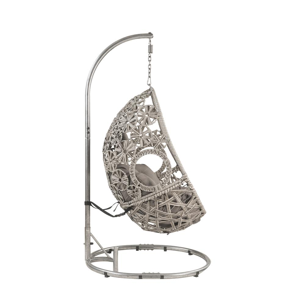 Boho Aesthetic Biophilic Design Light Gray Wicker Hanging Chair with Stand | Biophilic Design Airbnb Decor Furniture 